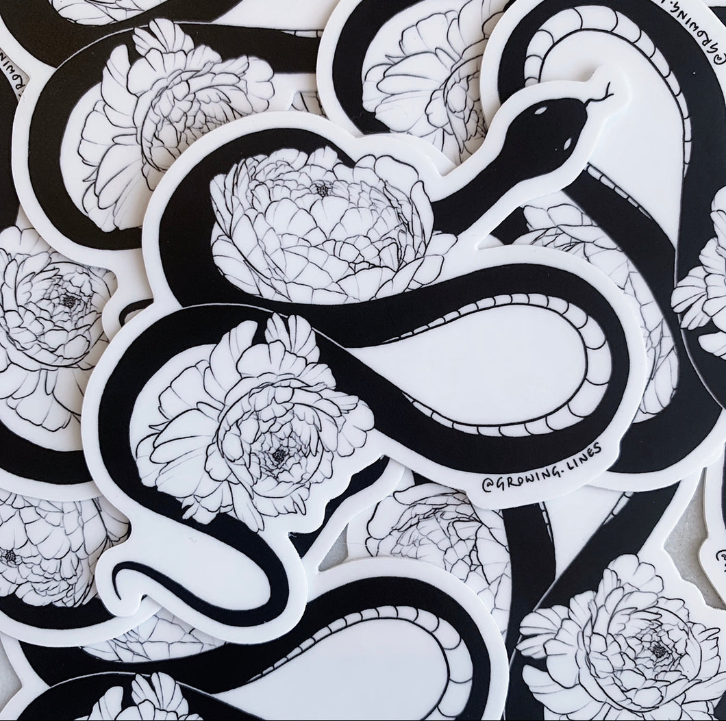 Matte Peony & Serpent Sticker